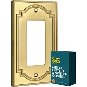 Rocker  Plate Decorator GFCI -- Decorative Wall Plates Brushed Brass  Metal Outlet Covers Light  Cover -- Heritage Collection Midsize 1-Gang 3.13" X 5.00"