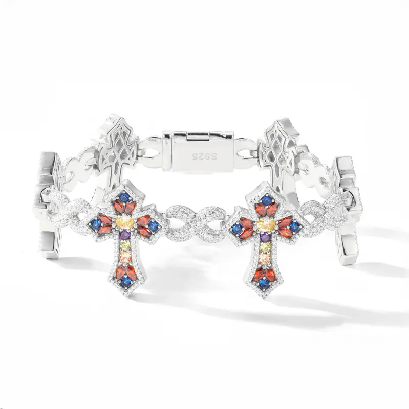 Colorful Infinity Candy Cross Bracelet UCCIYO Sparkling Synthetic Moissanite Chain Bracelet S925 Sterling Silver【#B365】