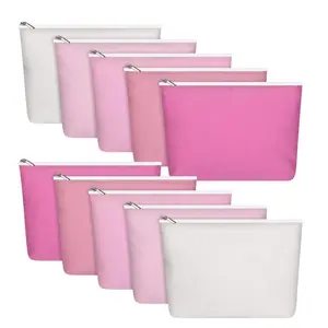 10Pcs Cotton Canvas Makeup Bag,Multi-Purpose Cosmetic Bag with Zipper Travel Toiletry Pouch, Blank DIY Craft Bag (Pink) 9 x 5.9 x 1.5 inch - Home Improvement.