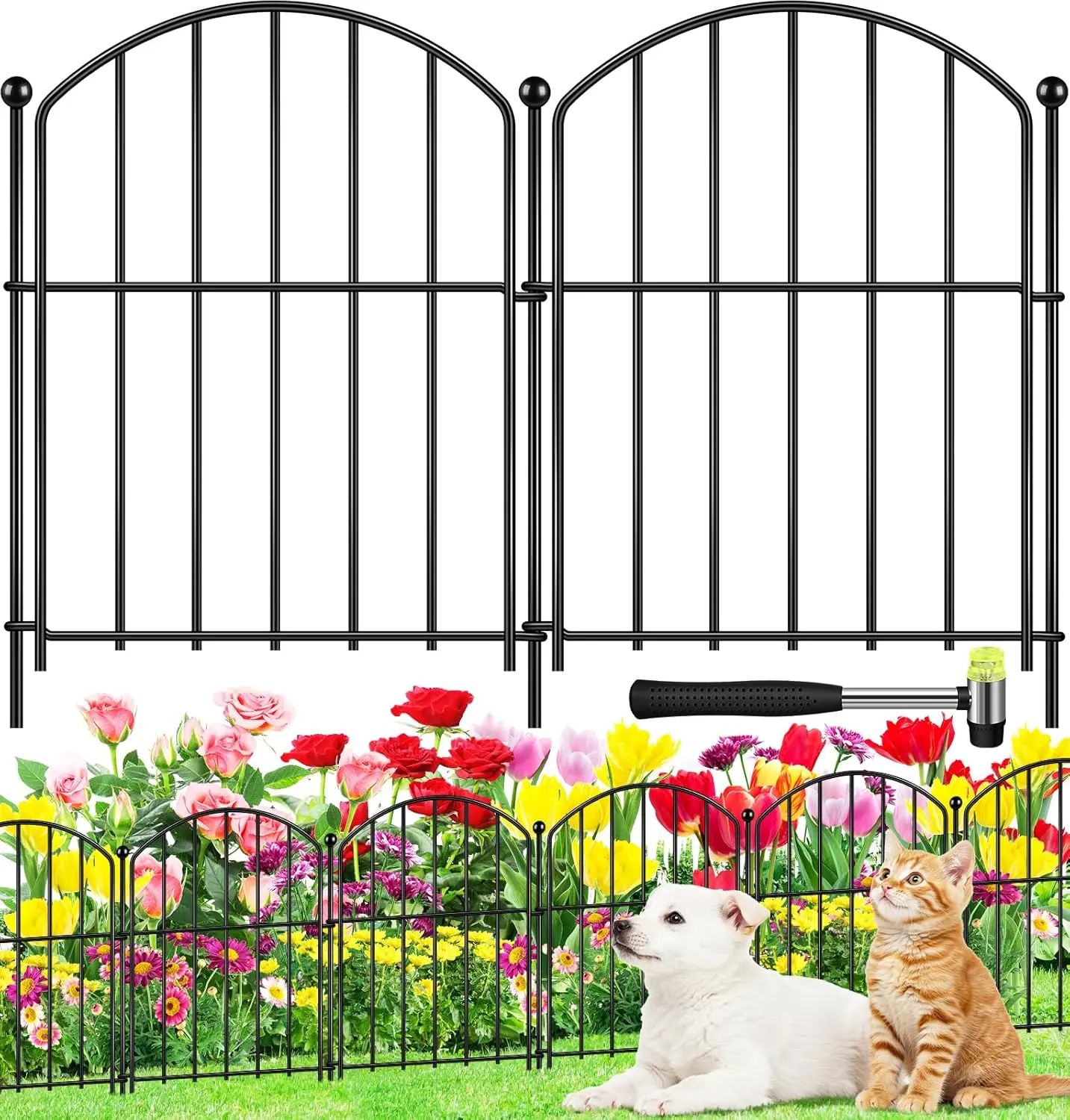 25 PCS Arched Fences, 17in(H) X 23.8ft(L) Arched No Dig Garden Fence Border with Metal Posts for Small Dog & Rabbit, Decorative Fences for Outdoor Landscape Yard Patio