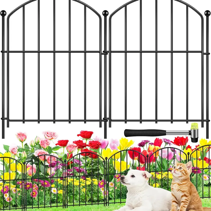 25 PCS Arched Fences, 17in(H) X 23.8ft(L) Arched No Dig Garden Fence Border with Metal Posts for Small Dog & Rabbit, Decorative Fences for Outdoor Landscape Yard Patio