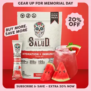 Salud 2-in-1 [Hydration + Immunity - Watermelon Margarita] Electrolytes Powder, Agua Fresca Drink Mix, Elderberry, Dairy & Soy Free, Non-GMO, Gluten Free, Vegan, Low Calorie, 1g Sugar (15 Servings)