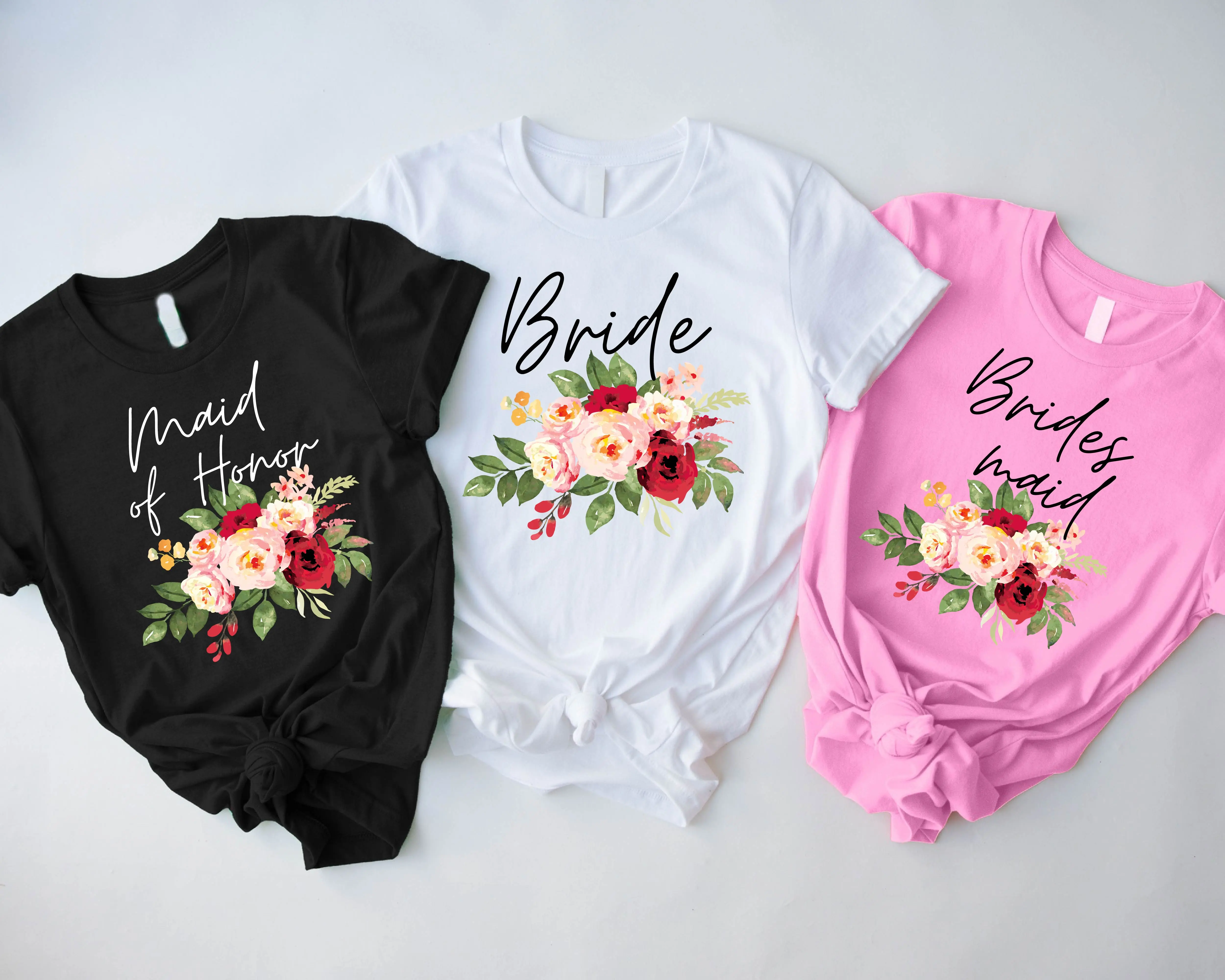 Bride Shirt, Floral Bachelorette Party Shirts, Matching Bridesmaid Tee, Bridal Shower Tee, Maid Of Honor Shirt, Bride To Be Gift Tee.