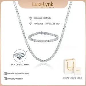 【Set】 Tennis Chain Necklace and Bracelet Set. Width: 3/5 mm, Length: Necklace 18/20/24 inches, Bracelet 8 inches. Versatile and elegant, suitable for everyday wear by both men and women.