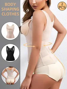 Women's Two-Piece Chic Compression Shapewear Set, Full Body Slimming Underwear, Multi-Row Buckle Adjustable Design, Postpartum Support, All Season Wear