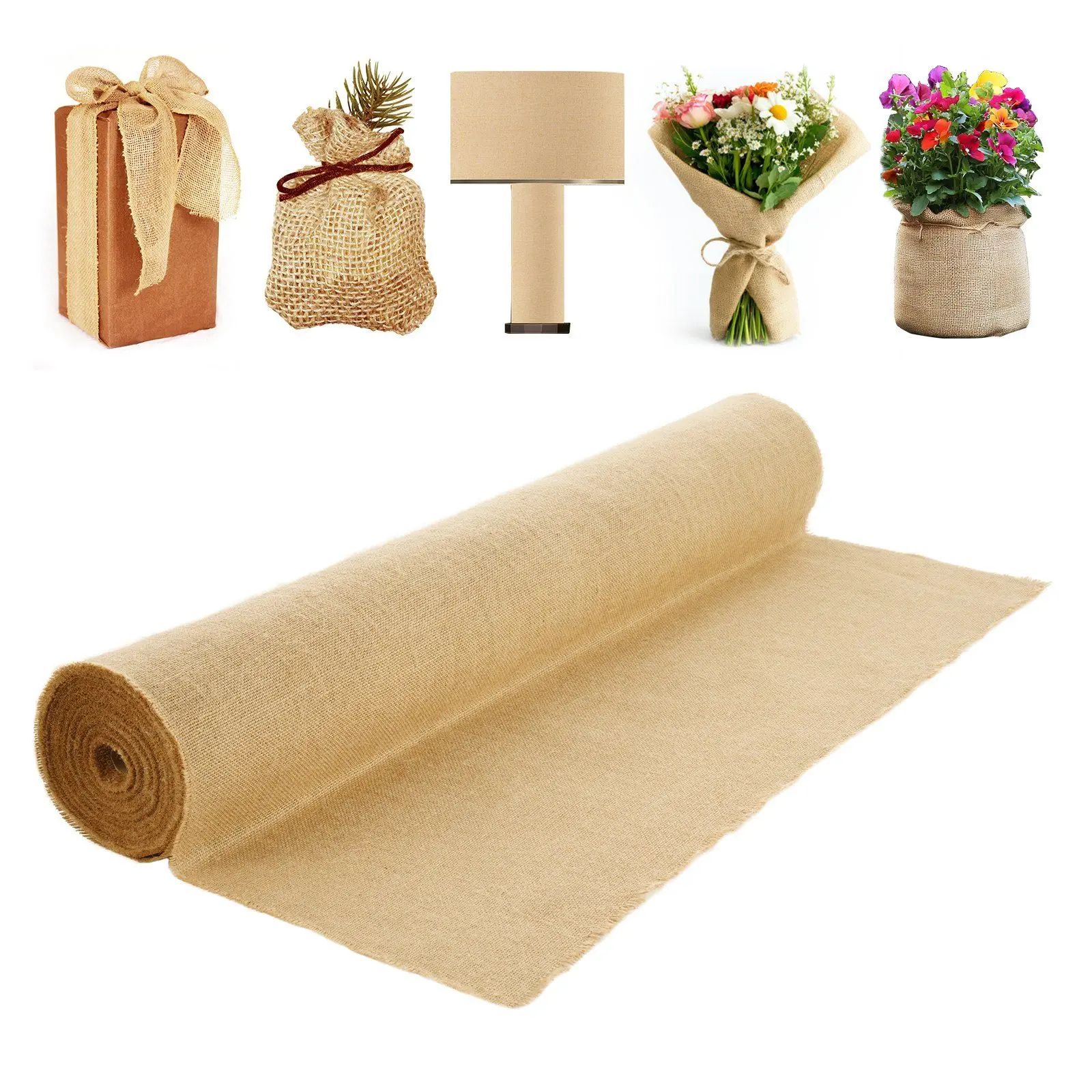 VEVOR Edge-Locked Natural Jute Burlap Fabric Roll, 40 in x 75 ft, for Crafts, Plants, Home Decor & Baby Showers Decorating, Sustainable