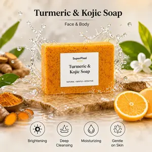3PCS Lemon Turmeric Kojic Acid Bar Soap, Body Wash Dark Spot Reducer Soap Bar Cleansing Bar Cleanser for women men