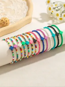 Boho Style Colorful Beaded Bracelet, Cross Beads Bracelet, Fashionable Jewelry for Women & Girls, Casual Trendy Accessories for Party and Daily Life, Beaded Bracelet Set