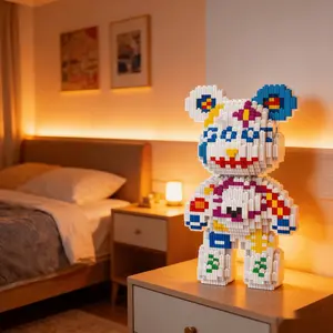 Colorful Lucky Bear 3D Puzzle Decoration, Bookshelf Home Office Cabinet Decor, Party Living Room TV Stand Display, Ideal Gift