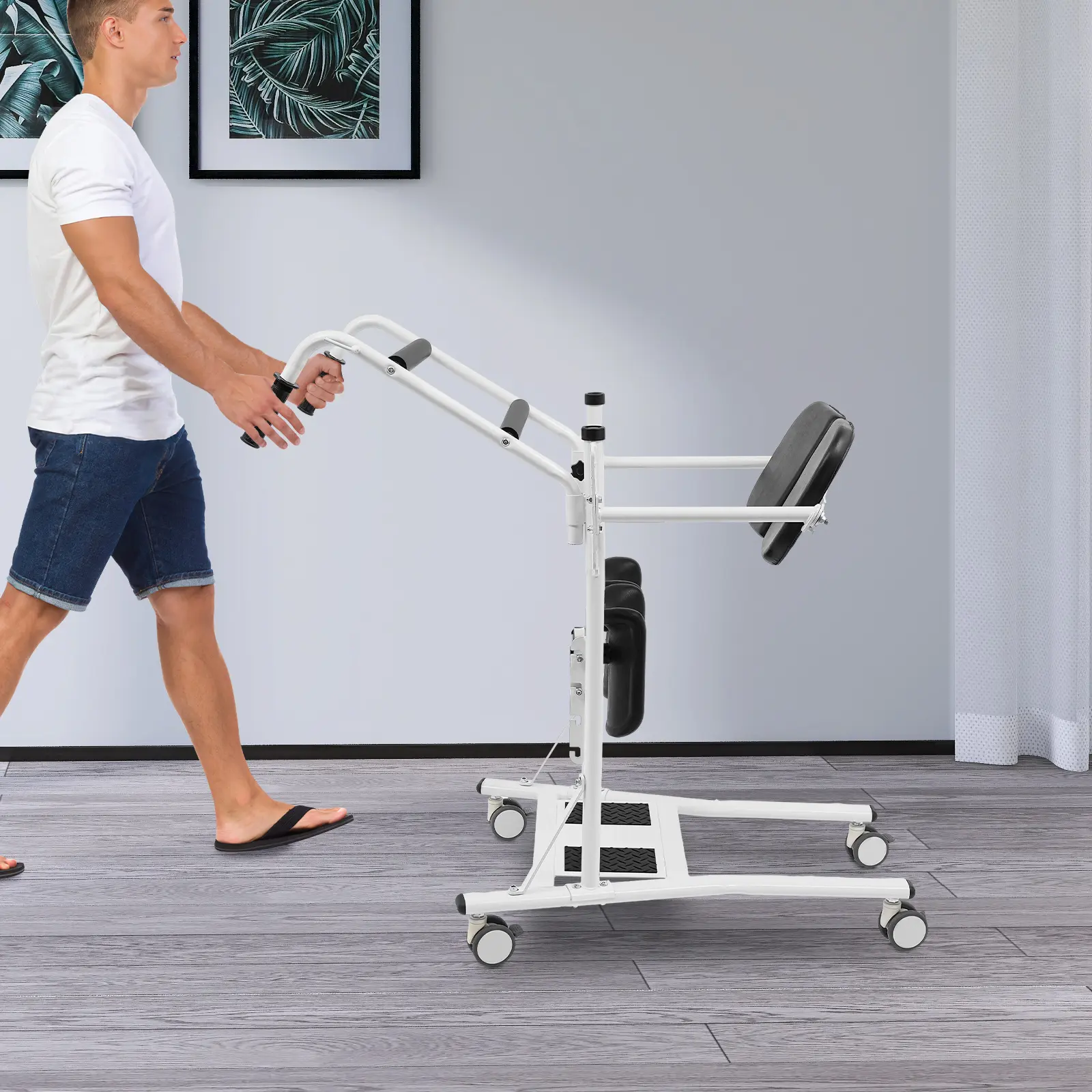 Free Standing Standing Transfer Lift (1pc) - 120kg Load Capacity Indoor Mobility Aid for Elderly Patients, PU-Foam Adjustable Seat Cushion, Carbon Steel Frame, Assists Caregivers, Assembly Required for Hospitals