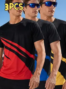 3-Pack Men's Ice Silk Quick-Dry T-Shirts, Summer Breathable Lightweight Sports Short Sleeve, Cool Dry Fitness Top