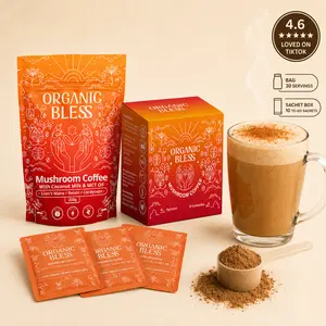 ORGANIC BLESS Instant Mushroom Coffee Brew with Coconut Milk & MCT Oil – Organic Lion’s Mane, Reishi & Cordyceps Blend for Energy, Focus & Clarity – Adaptogenic Mushroom Coffee – Immune Support – TikTok Brew Coffee  – Combo Pack & To-Go Sachets