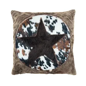 Cowhide & Buffalo Hide Star Pillow Cover, 20"x20” (Bison Star and Outside)