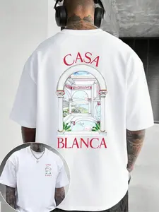 Trending Vintage Oversized Baggy Graphic T-Shirt 'CASA BLANCA' Architectural Print Soft Cotton Loungewear/Streetwear Men's Tee Comfy Home Wear Retro Aesthetic Oversize Top Cozy Casual Daily Tee Double Print Design