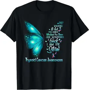 100% Cotton I am the storm Thyroid Cancer Awareness Butterfly T-Shirt