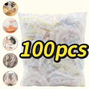 100 Pcs Disposable Food Wrap Set, Transparent Elastic Food Grade Material, High Stretch, Quick Seal, Lock Fresh, Dustproof, Kitchen & Storage Use, Preservation