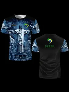 New Summer Brazil Jesus Football Jersey Wifru Outdoor Football Training Breathable Uniform Athletic Training Apparel Men's Quick-Drying T-Shirt Children's Top
