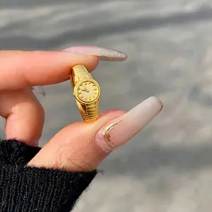 Gold Adjustable Punk Style Watch Ring