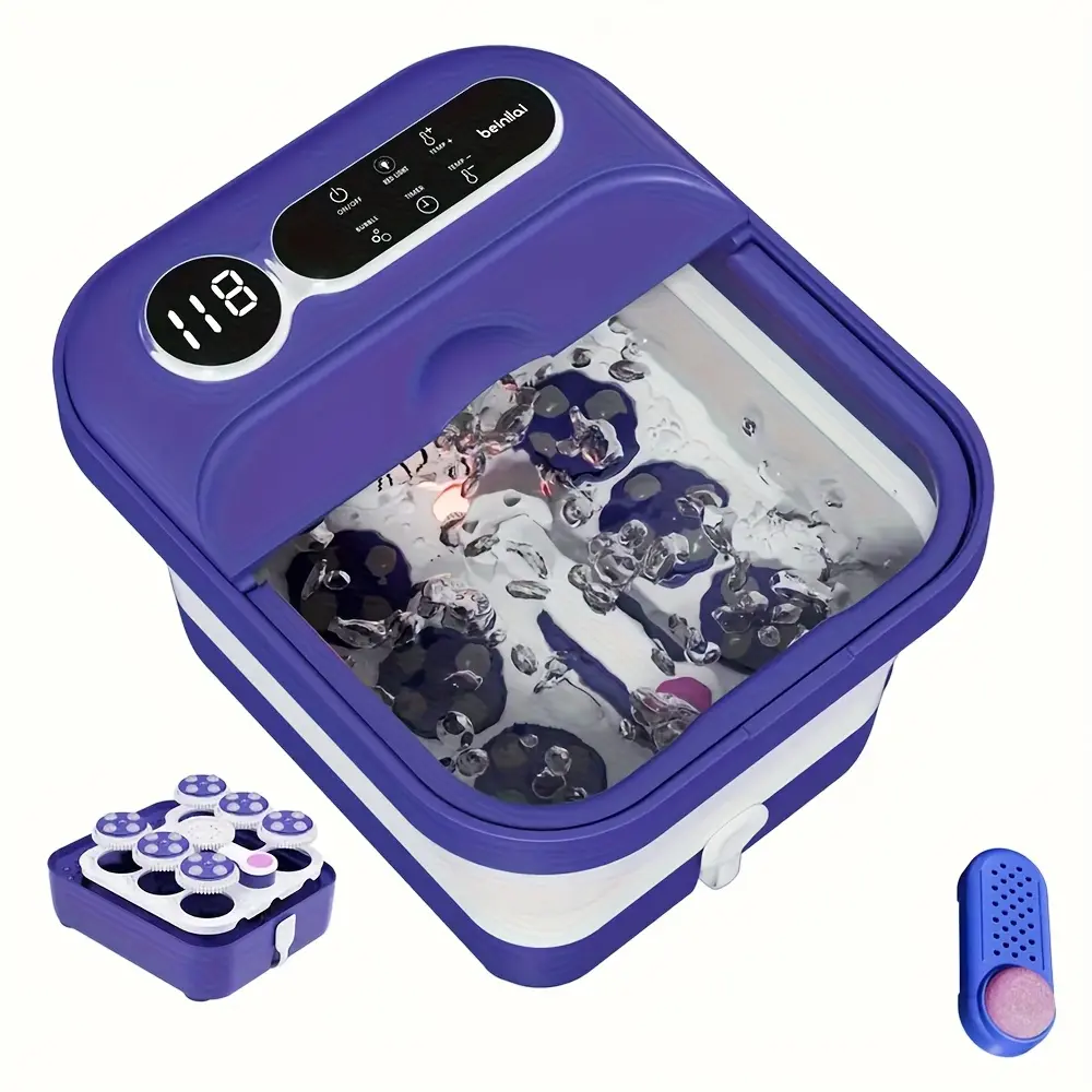 Foldable Automatic Heating Foot Cleaner Machine, Featuring A Foot Bath Basin with Heating, Bubble Massage. A Mother's Day Gift, The Perfect Christmas Present for Family And Home, for Mother's Day gifts., Plastic, Bathroom Accessory foot massager