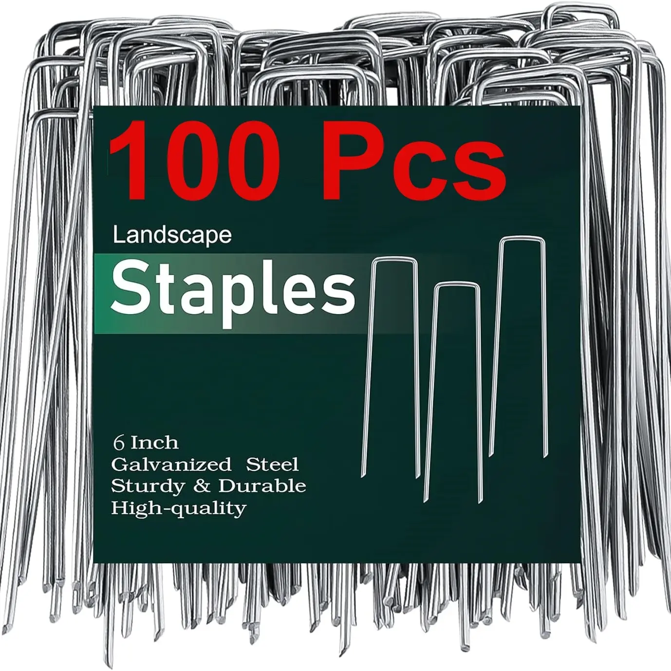 6 Inch 100 Pack Hot-Dip Galvanized Landscape Staples, Plant Cover Spikes, Tent Stakes, Garden Stakes, Landscaping Fabric Sod Pins, Yard Pins, Garden Supplies