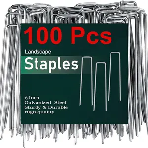 6 Inch 100 Pack Hot-Dip Galvanized Landscape Staples, Plant Cover Spikes, Tent Stakes, Garden Stakes, Landscaping Fabric Sod Pins, Yard Pins