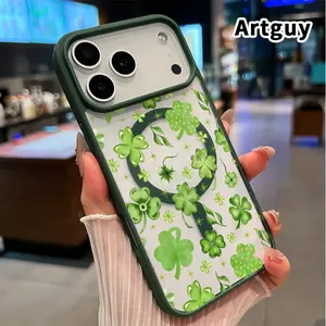 Magnetic Case Compatible with iPhone 17 Pro Max 16 Plus 15 14 13 12 11 XR Air E Clover Delight Pattern Clear Acrylic Back Drop Protection Pocket-Friendly Cellphone Cover Gift for Boy