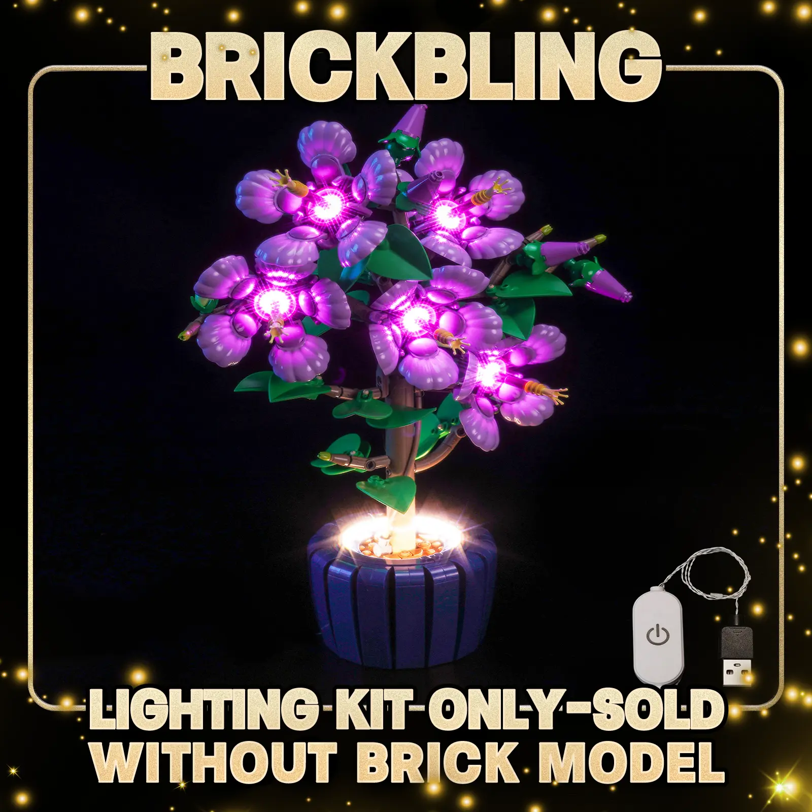 BrickBling LED Light Kit for Lego Hibiscus Flower 21357 & 10372 Building Sets, Custom Botanical Lighting with High Grade Copper Materials, USB-Powered, Easy Installation, Ideal Gift for Building Toy Enthusiasts & Cool Display