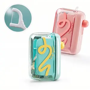 Automatic Floss Pick Dispenser Case - Portable & Refillable Travel Dental Floss Organizer, 2026 Upgraded Hygiene Storage for Purse, Car & Travel - Pink/Blue