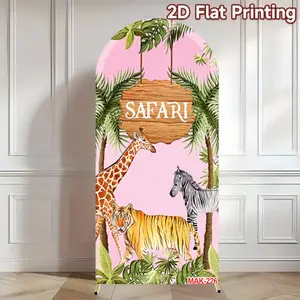 Pink Safari Animal Arch Backdrop Cover for Kids Birthday Party Baby Shower Jungle Theme Decor Background