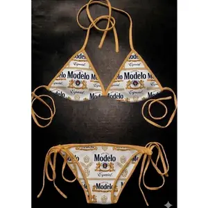 Vintage Y2K Modelo Especial Beer Print String Bikini Hot Beach Summer All Size BJ8 J3U