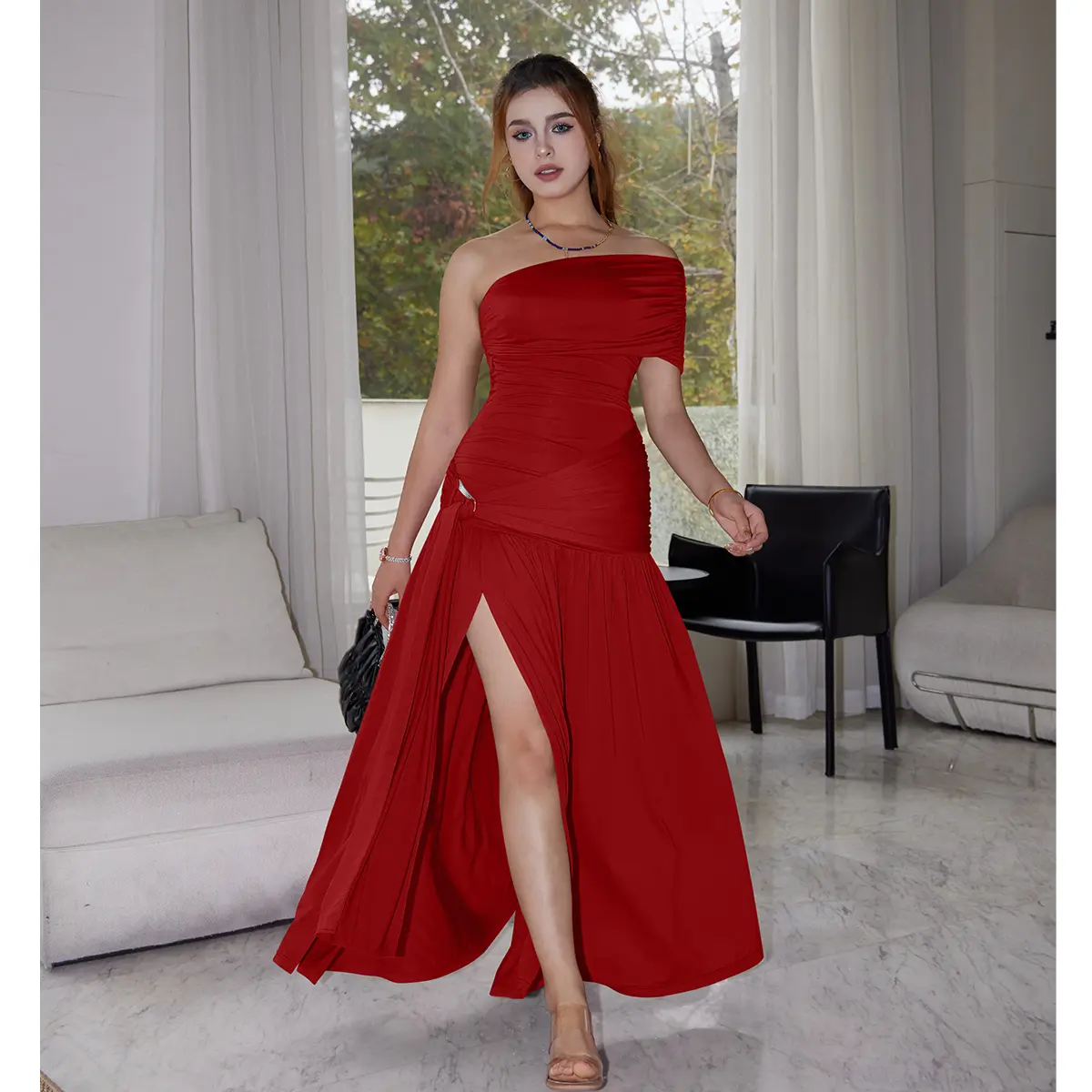 oys womens one shoulder dress OYS Women's Sexy One Shoulder Asymmetrical Pleated Formal Evening Gown Maxi Dress. #SwimWeek #Summervibes #dealsforyoudays #summerwins #tiktokshopsummerturnup