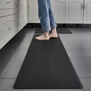 Anti-Fatigue Cushioned Kitchen Mat Set - 2 PCS Non-Slip Black Rugs, 17"x27" + 17"x47" for Comfort Standing, Home Decor, Black Kitchen Mat