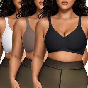 Vertvie 3pcs Jelly Bras for Women No Underwire Bra Wireless Seamless Full Coverage Bralettes Convertible T Shirt Bras sport bra