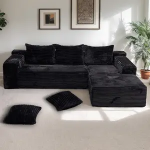 【2 Package Shipping】Oversized Chaise Lounge Sofa 105.9" Cloud Sectional Couch with L-Shape Chaise, Upholstered Couches for Living Room Bedroom, Modular Corduroy Cloud Velvet Couch, Convertible Loveseat Sofa Bed, No Assembly Required