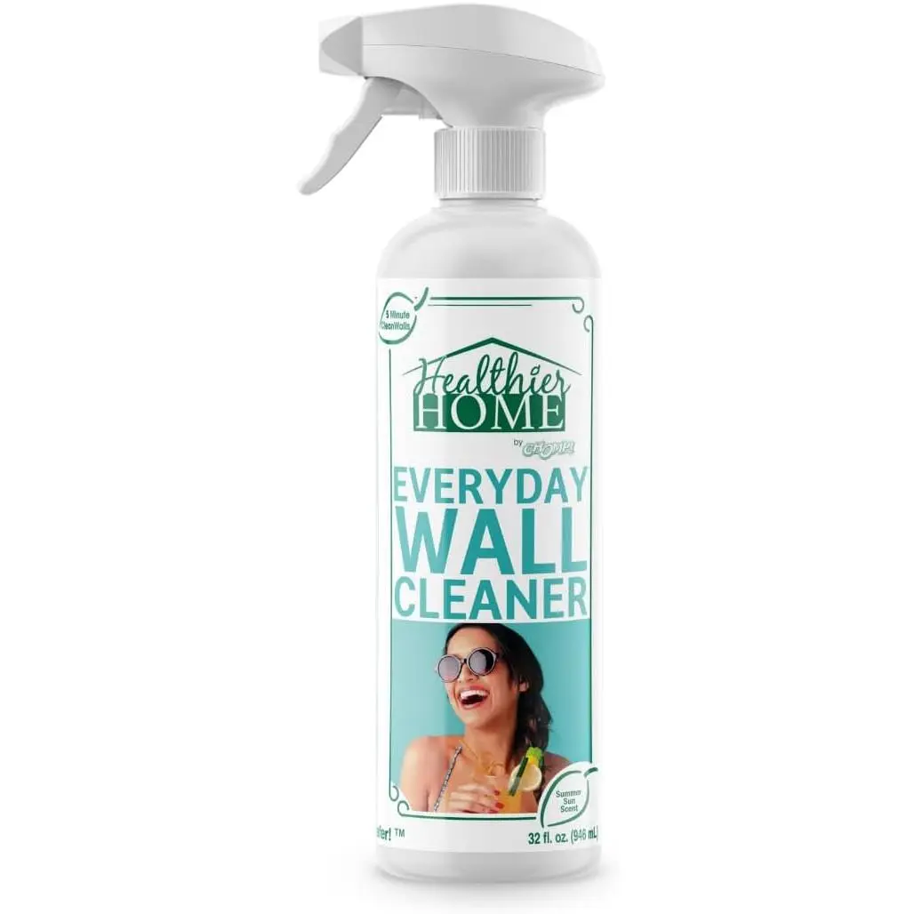 Painted Wall Cleaner Spray: Healthier  5-Minute CleanWalls 4-in-1 Multipurpose, Ceiling and Baseboard Cleaning - Dirt, Dust, Odor and Stain Remover - 32 Oz (Summer Sun Scent)