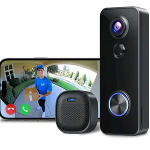 Wireless Video Doorbell Camera, 180° Head-to-Toe Video, Live View with Two-Way Talk, 2.4G Wi-Fi Doorbell Camera with Chime, Local/Cloud Storage, Human Detection, Works with Alexa & Google Home