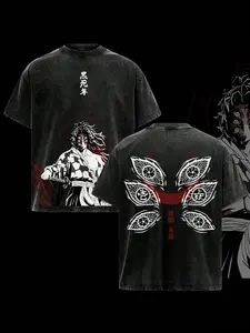 Kokushibo  T-Shirt-UpperMoon One Graphic Tee, Vintage WashedOversized Anime Shirt, Heavy CottonStreetwear Top, Unisex Casual Outfit, Gift For Infinity Castle Fans