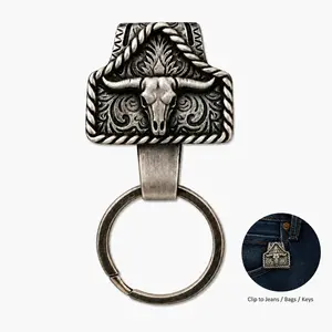 PUTAG Handmade Western Copper Cow Tag Keychain Holder, Upgraded Large Belt Key Holder, Texas-Inspired Keychain for Men, Bags, Keys & Gifts