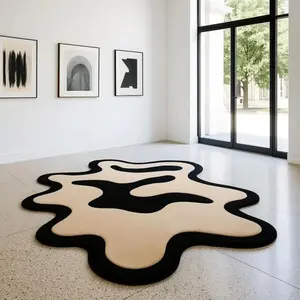 Irregular and Geometric Striped Carpet, Luxurious Plush Design for Living Room and Bedroom, Easy-To-Clean Large Area Rug, Modern Indoor Rug