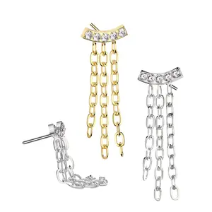 20G/18G/16G Curved Bar Chain Dangle • Threadless Flat Back Studs • Floating Helix • Flat Back Earring • Tragus Stud • Flat Back Upper Ear Stud • Helix Stud • Ear Cartilage Stud • Threadless Earring • Implant Grade Titanium • Silver • Gold