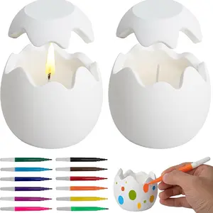 Set of 2 Easter Eggs Scented Candle-Paintable Egg Shaped Candle Soy Candle with 12 Markers-Easter Egg Aromatherapy Candles for DIY Home Decoration Birthday Party Gifts