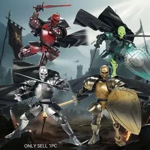 2-In-1 Medieval Skeleton Knight Doll, Vintage Colors, Full Jointed DIY Assembly Game, Desktop Decoration Toy Model, Halloween Christmas Birthday Gift Set