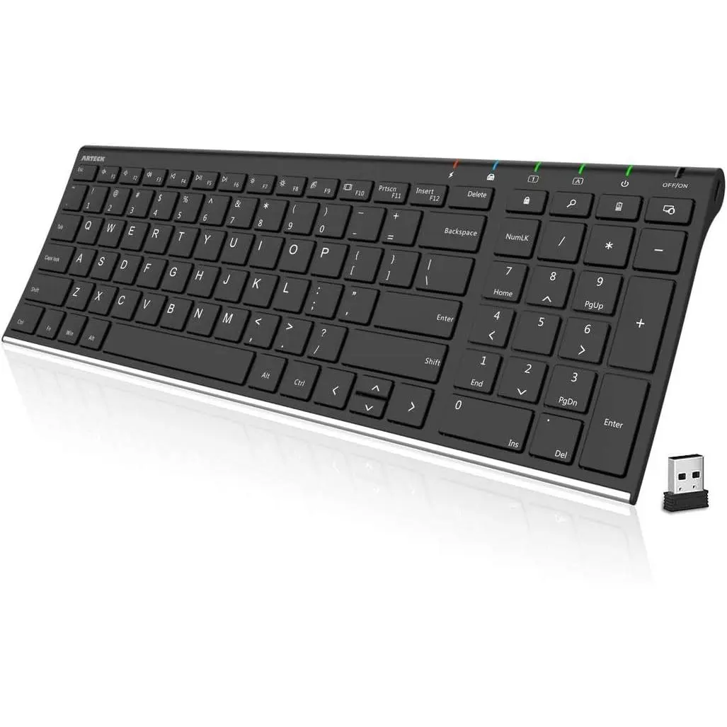 USB  Keyboard Stainless Steel Ultra Slim Keyboard with Numeric Keypad for Computer/PC/Laptop and Windows 11/10/8 Rechargeable