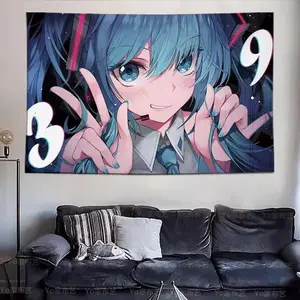 Japanese Hatsune Miku Printed Art Tapestry - Polyester and Light Color Linen Cotton Hanging Cloth, Theme Bedroom Wall Decoration Anime Transformation Girl (Summer Atmosphere)