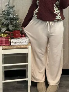 Cozy Sugar Cookie Latte Cream Ribbed Lounge Pants | Holiday Loungewear | Women’s Winter Relaxed Fit Sweatpants | Christmas Cozy Bottoms