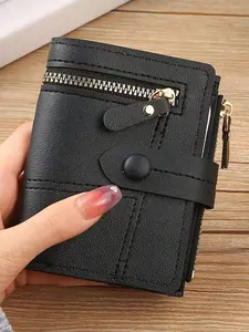 Women's Short Wallet with Multiple Zippers, Large Capacity Foldable Structure, Multi-Function Handbag Features, Credit Card Slots, Zipper Pouch Wallet