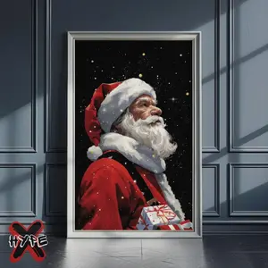 Modern Santa Claus Poster, Christmas Wall Art Print, Celestial Winter Poster, Printable Santa Painting, Christmas Gift, Digital Download