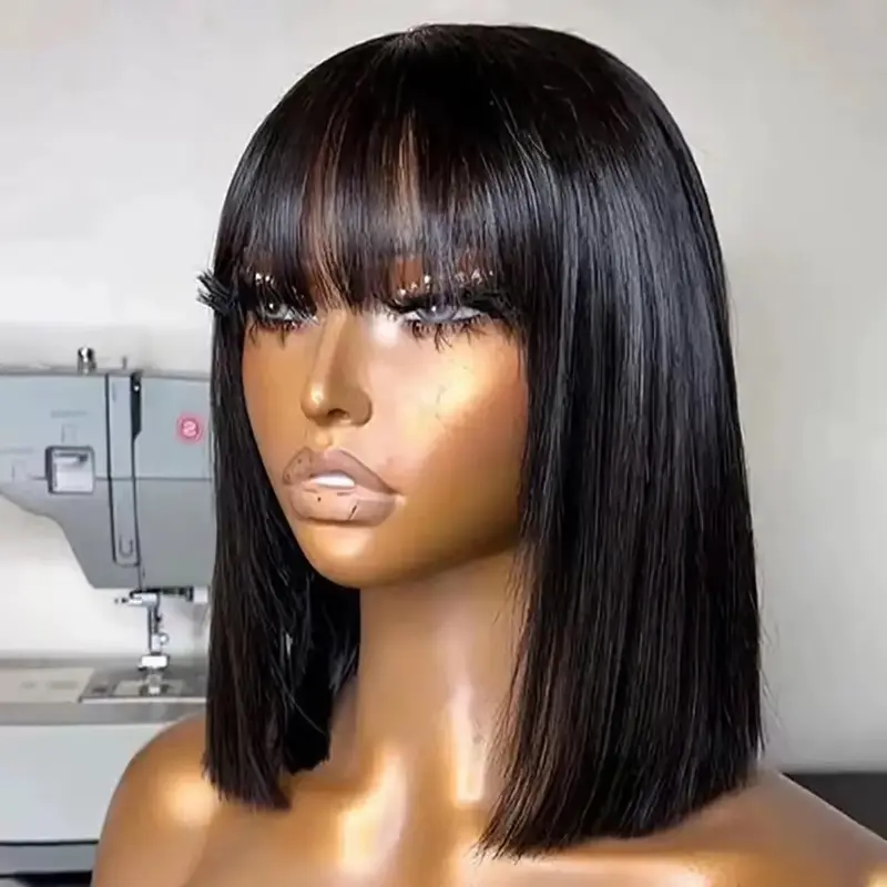 CORIIANA Straight Short Bob Wig With Bangs Brazilian Glueless Wigs Human Hair Wear & Go For Black Women Beginner Friendly 200%