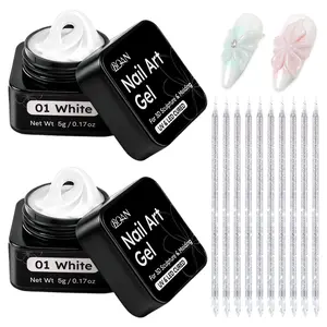 BQAN Non-Sticky 3D Sculpting Gel, 2Pcs White Solid Builder Gel for Nail Art Flowers & Relief Designs, with Nail Sculpting Tools, UV/LED Cured for Salon Professionals
