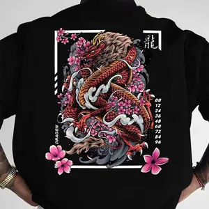 Cherry Blossom Dragon Graphic Tee - Japanese-Inspired Streetwear Shirt